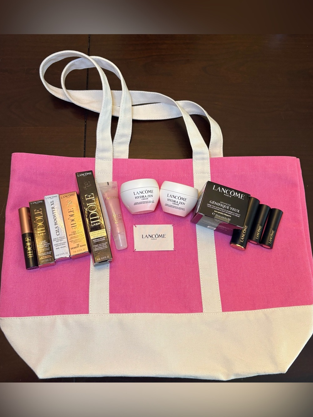 Lancome Mascara Lipstick & Skincare Tote Set - Pink & White